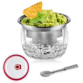 MOLIGOU Ice Chilled Dip Bowl with Lid, 22oz Chilled Serving Bowl for Parties, Dip Bowl on Ice with Stainless Steel Spork