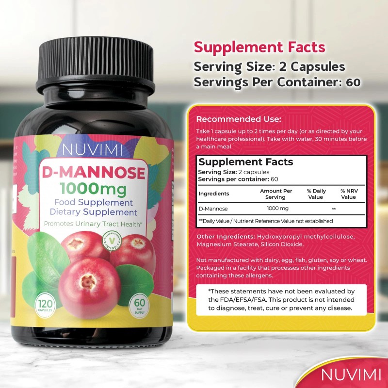 NUVIMI D Mannose 1000mg Urinary Tract Health Support Natural Vegan