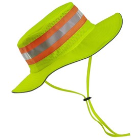 High Visibility Reflective Sun Hat Neon Safety Boonie Hat Wide Brim Mesh Bucket Cap for Men Women Summer