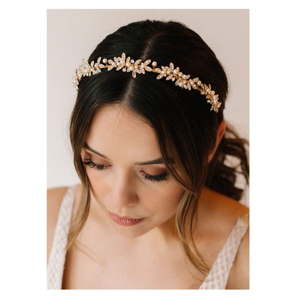 SWEETV - Diadema de cristal dorado con diamantes de imitación para mujer, para novia, accesorios para el pelo de graduación, fiesta de cumpleaños