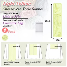 Waligoy Light Yellow Cheesecloth Table Runner 1 Pack 35" Boho Gauze 120 inches Long Runner Rustic Sheer Fabric Bulk for Baby Shower Wedding Bridal Birthday Party Table Decorations