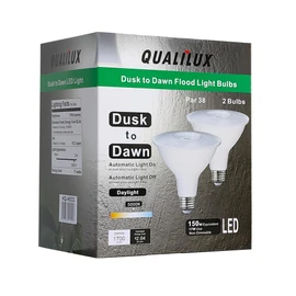 Qualilux Dusk to Dawn PAR38 LED Light Bulbs, Daylight 5000K, 150W Equivalent, 1700LM, Auto On/Off Light Sensor Bulb, Non-Dimmable, E26, 17W 2 Pack, HQ-H033