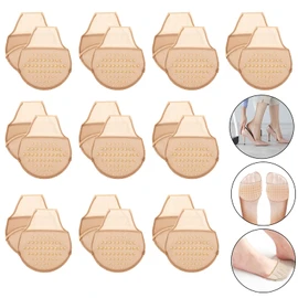 10 Pairs Women's Toe Topper Socks with Padding Toe Pads Covers Forefoot Cushion Pads Toe Cushions Half Socks Non Skid Reusable Forefoot Protectors Pad for Women High Heels (Nude)