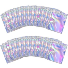 BQTQ 150 Pieces Foil Ziplock Bags Resealable Smell Proof Bags Flat Foil Pouch Metallic Bags for Party Favours Food Storage, Holographic, 9x12cm