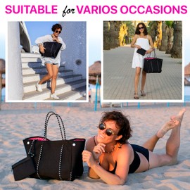 Extra Large Neoprene Beach Bag - XXL Beach Tote Bag For Women With Many Pockets (black)