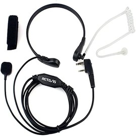 Retevis Walkie Talkie Throat Mic Headset 2 Pin Headset Earpiece Compatible with Two Way Radio Baofeng UV-5R BF-888S BF-88E RT24 RT27 RT28 Two Way Radio Earpiece Security Earpiece (1 Pcs)