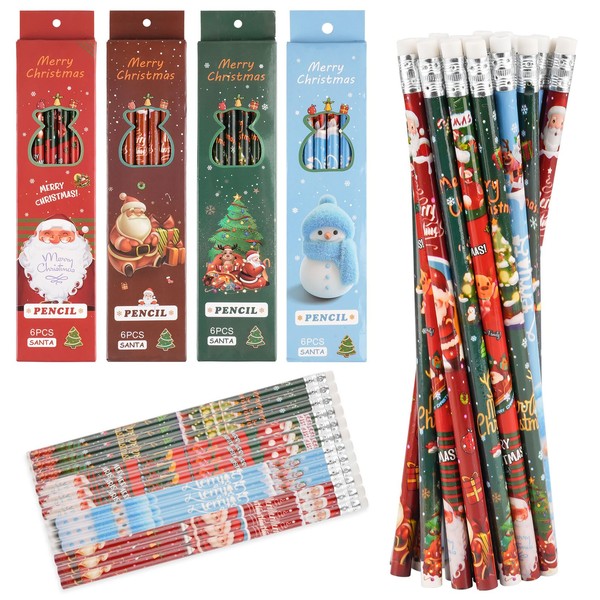 Moosono Christmas Pencils for Children, 24 PCS Christmas Pencils, Christmas
