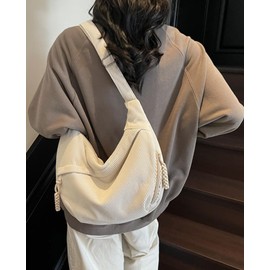 Nylon Crescent Crossbody Bag for Women Shoulder Tote Handbag Casual Sling Bag Dumpling Purse Bag for Outdoor Travel, B-beige, Medium, Modern, Contemporary