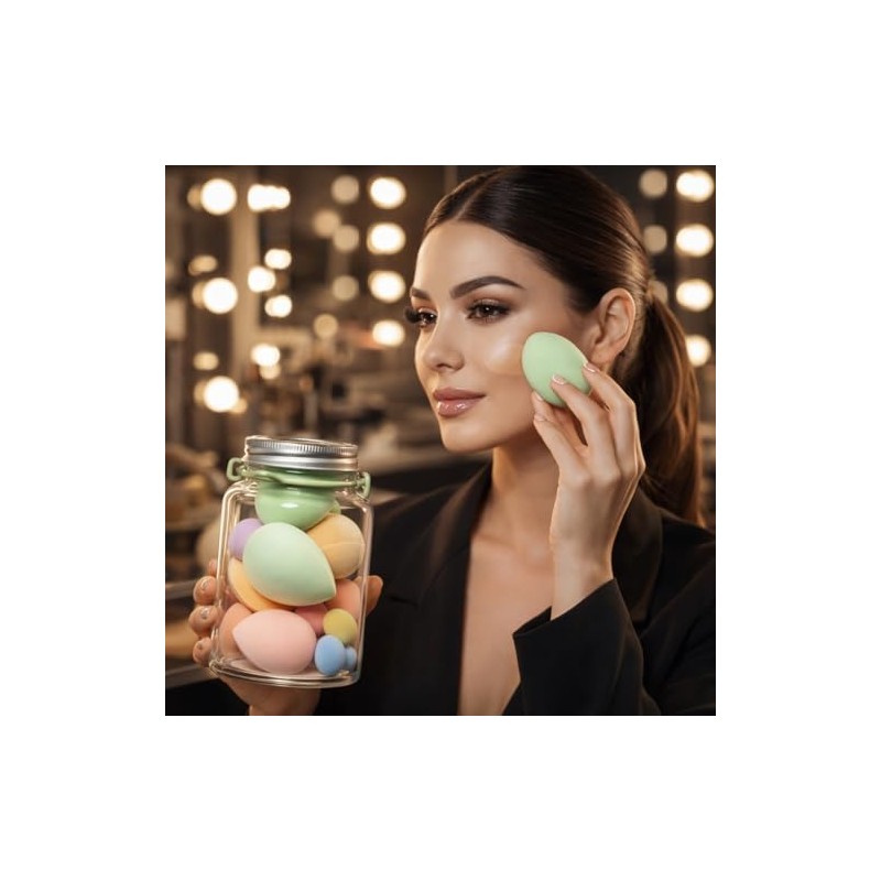 Set de 10 Esponjas de Maquillaje en Frasco Reutilizable –