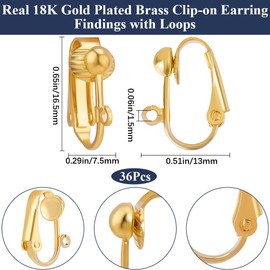 Beebeecraft 1 Box 36Pcs Clip Earring Connectors 18K Gold Plated Interchangeable Non-pierced Clip On Earring Findings Components with Open Loop Flat Back for Jewellery Making Diy Crafts 16.5x7.5x13mm