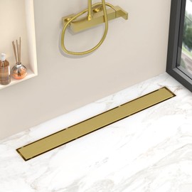 YEFU Gold Linear Shower Drain for Bathroom: 32 Inch Shower Drain with Tile Insert Grate - 304 Stainless Steel Rectangle Linear Drain - 2-in-1 Brushed Gold Shower Floor Drain