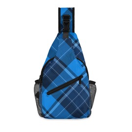 Rock You All! Men's Body Bag, Compact, Small, Lightweight, Crossbody Bag, Shoulder Bag, Stylish, Plaid Pattern, blue