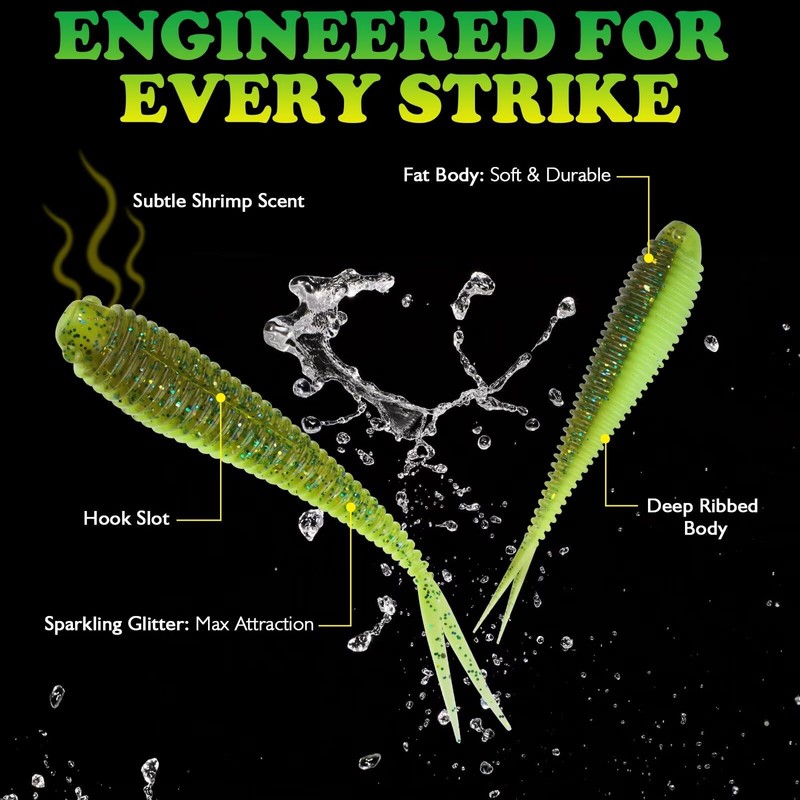 LUCKYFISHING Soft Plastic Baits Forked Tail Fishing Soft Bait for
