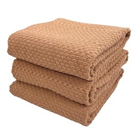 Beige Clay Peach Blush Tan Pink Kitchen Hand Dish Towels: Oversized 28" x 18",100% Cotton Cloth Soft Cleaning Drying Absorbent Textured Design, Set of 3 Multipurpose for Everyday Use (Sandstone)