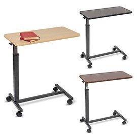 Maple Overbed Table with Wheels - Over Bed Table with Wheels, Adjustable Height, and Wood Top - Medical Rolling Bedside Table for Hospital and Home Use