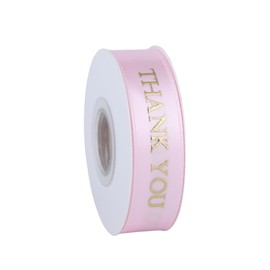 Meseey 5/8 Inch 10-Yard Spool Pink and Gold Print Thank You Satin Ribbon for Christmas,Birthday,Wedding,Craft Decoration Gift Wrapping,All Crafting and Sewing (Pink-Satin)