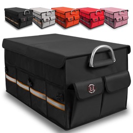 Trunk Organizer, LIBZAKI Cargo Organizer, Premium Multi Compartments Collapsible Portable Trunk Storage for auto, SUV, Truck, Minivan -Black