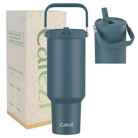 Cafezi 40 oz Insulated Tumbler with Top Handle and Flip Straw, Vacuum Insulated Stainless Steel Cup with Leak-Proof Lid, Sweat-Free, Fits Cup Holder, Keeps Ice Cold up to 30 Hours
