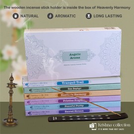 Krishna Collection Incense Sticks – Odor Elimination, Long-Lasting Aroma for Spiritual Ambiance, Meditation & Relaxation - Includes Wooden Stand (Angelic Aroma)