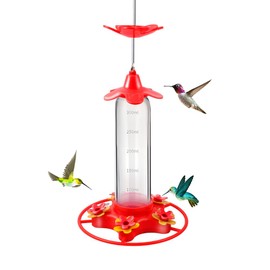 NENOWOND Hummingbird Feeder for Outdoors, Hanging for Garden Yard, Ant and Bee Proof, Plastic Wild Bird Feeder with 5 Feeding Ports, Easy to Install (2 Pack)