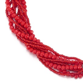 Red Statement Necklace Multi-layer Beads Crystal Braided Chain Choker Collar Magnetic Clasp Party(CA)