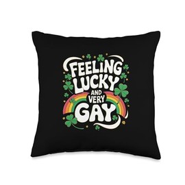 Feeling Lucky and Very Gay Rainbow Pride Shamrock Throw Pillow