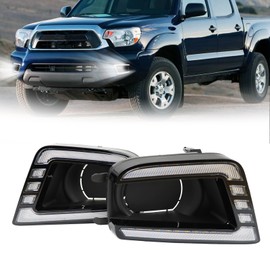 PGTOPONE Switchback White/Amber LED Front Fog Daytime Running Lamp w/Dynamic Flash LED Turn Signal Light Feature Kit For Toyota TACOMA 2012-2015 SR TRD Pro Replacement Front Bumper (12-15)