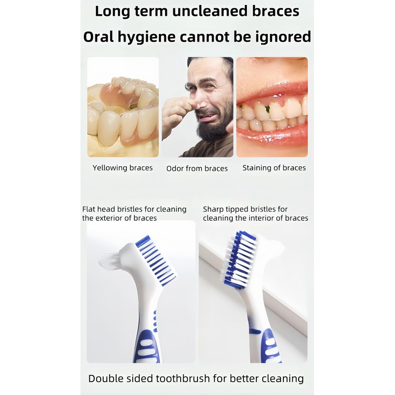 Denture Cleaning Brushes 2-Pack with Dual-Angle Heads - Soft Nylon