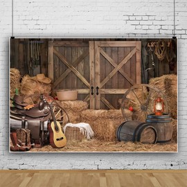 Western Cowboy Backdrop Fall Western Party Supplies Decorations Wild West Decor Rustic Wooden House Barn Photography Background for Kids Boy Children Boy Baby Birthday Banner Photo Booth 7x5ft