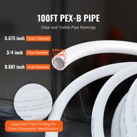 Happybuy PEX Pipe 3/4 Inch, 100 Feet PEX-B Flexible Tubing for Potable Water, Hot/Cold Water Lines, Plumbing Applications, Includes Cutter & Clamps, White