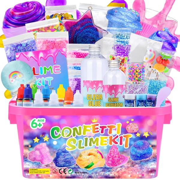 pokujyrt Confetti Slime Kit, Sparkling Slime Making Kit, Craft Toy,