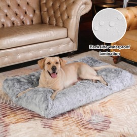 Bedfolks Waterproof Dog Crate Bed,Plush Dog Bed with Removable Washable Cover,Faux Fur Dog Crate Pad for XXL Dogs,Fluffy Dog Kennel Bed 47"x29",Dark Grey