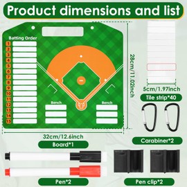 Magnetic Baseball Coaching Board, Dry Erase Coaching Strategy Board Baseball Coaches Clipboard with 40 Magnetic Strips Pen Reusable Portable for Baseball Training