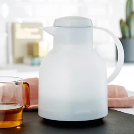 Emsa Samba 504687 Insulated Jug, 1 Litre, Quick Press Closure, 100% Leak-Proof, 12 Hours Hot, 24 Hours Cold – Translucent White, Plastic