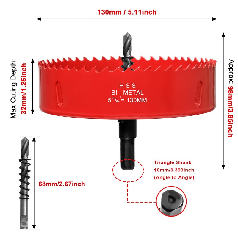 130mm Hole Saws Cutter, HSS Bi-Metal Drill Bit for Wood,