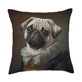 Royal Dog Tails: Regal Lineage Canine Portraits Regal Pug: Adorable Royal Pup with Aristocratic Presence Throw Pillow, 18x18, Multicolor