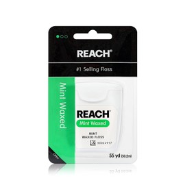 Reach hilo dental encerado para eliminar placa y alimentos, refrescante sabor a menta, 55 yardas