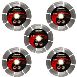 Omega 4-Inch General Purpose Segmented Diamond Blade, Wet/Dry Use, 10mm Segment Height, for Block, Brick, Concrete, Pavers, Stone and Roof Tile, (5-Pack)
