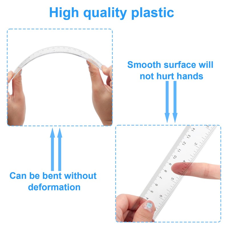 Pletpet 2 Pack - 8 inch Clear Plastic Ruler Straight