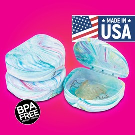 Practicon Marble Retainer Cases, Orthodontic Aligner Case, Mouth Guard Holder (3 Pack) (Cotton Candy)