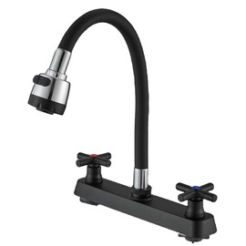 Kitchen Sink Mixer Tap Caravan Monobloc Campervan Tap Camping Sink Tap with 2 Handles Flexible Arch 360 Swivel Flexible Dual Function Sprayer for Marine Boats Campers Motorhomes Travel Trailers Black