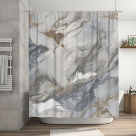 DAOWANGZUO Grey White Shower Curtain, Brown Abstract Natural Marble Boho Shower Curtain Set, Gray Luxury Texture Farmhouse Fabric Bathroom Curtains with 12 Hooks 72x72in YLADW370