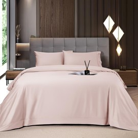 Shilucheng Bamboo Sheets Set 4/6 Pc, Cooling Breathable & Hotel Luxury Super Silky Soft, 16-18" Deep Pocket, Wrinkle, Fade Resistant Springtok:_Pink_King_4PC