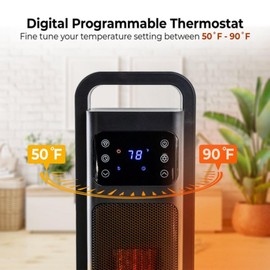 Comfort Zone Oscillating Digital Tower Heater with Remote Control for Indoor Use, Adjustable Thermostat, Timer, Overheat Protection, Tip-Over Switch, Ideal for Home, Bedroom, & Office, HT1206-BLK