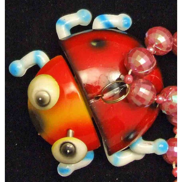 Bobble Head Lady Bug Beads Necklace New Orleans Mardi Gras
