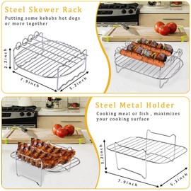 2 Pack Air Fryer Rack, Double Layer Rack Air Fryer Accessories with 4 Barbecue Skewers and Brush, Stainless Steel Grilling Rack Fit for Ninja Dual Air Fryer AF300UK, AF400UK
