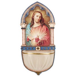 Catholic Gifts - Luminous Sacred Heart of Jesus Holy Water Font with Gold Foil Highlights (3008)