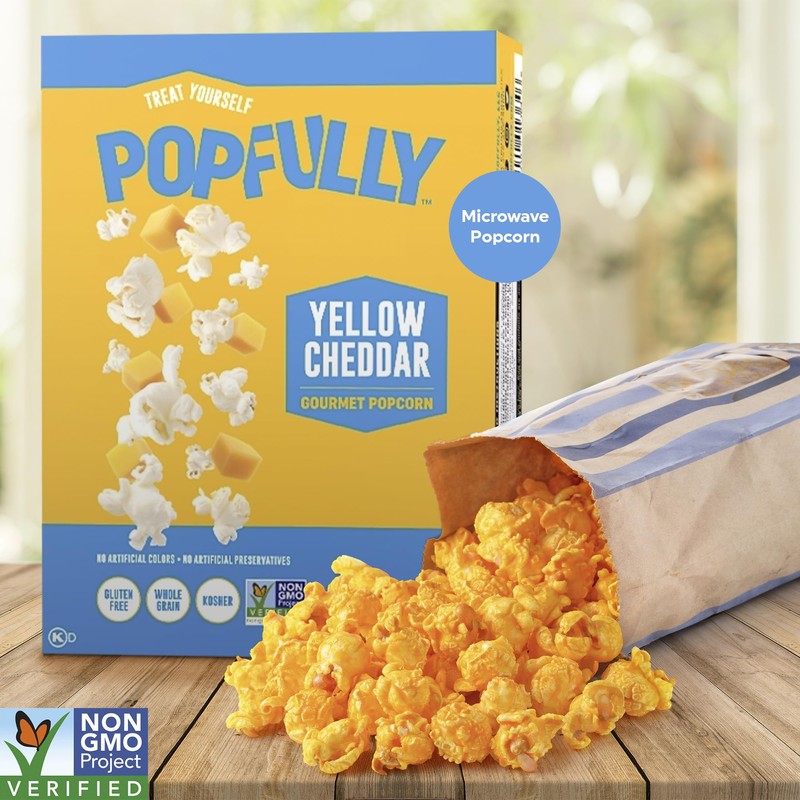 POPFULLY Yellow Cheddar Popcorn, Sharing Bags, Classic Cheese Flavor, Bulk