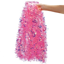 LOKIPA 6M Pink Christmas Tinsel Garland for Christmas Tree Decorations Wedding Birthday Party Supplies