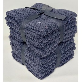 Violet Linen Zero Puff Bump Texture Pattern, 100% Extra Soft Zero Twist Finest Cotton, Soft and Absorbent, Black, 12-inch x 12-inch, Square, Luxurious Washcloths Set - Pack of 12